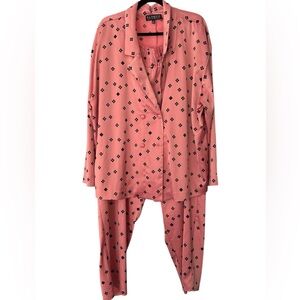 Pink Double Breasted Satin Set